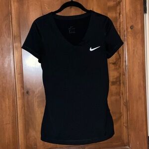 Nike Pro Black V-Neck Short Sleeve Dri-FIT Top with White Swoosh